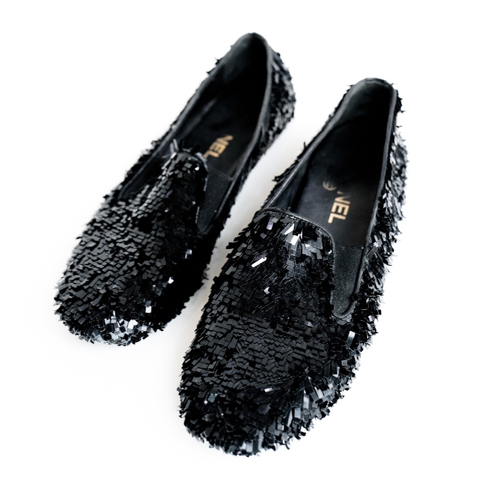 Chanel Black Sequin Loafers CC Fall 2016